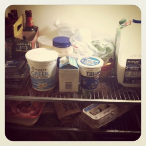 Food in the messy fridge